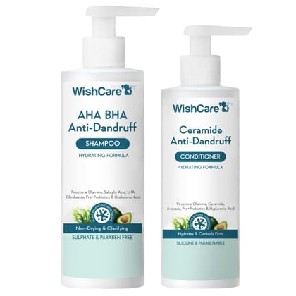 WishCare Hydrating AHA BHA Anti Dandruff Shampoo & Ceramide Conditioner - Combo Pack (250ml+200ml) WishCare Hydrating AHA BHA Anti Dandruff Shampoo & Ceramide Conditioner - Combo Pack (250ml+200ml) - 250ml+200ml