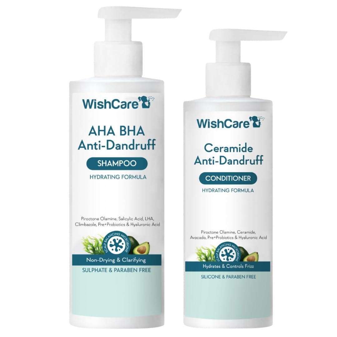 WishCare Hydrating AHA BHA Anti Dandruff Shampoo & Ceramide Conditioner - Combo Pack (250ml+200ml) WishCare Hydrating AHA BHA Anti Dandruff Shampoo & Ceramide Conditioner - Combo Pack (250ml+200ml) - 250ml+200ml