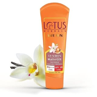 Lotus Herbals Safe Sun Uv Screen Matte Gel Spf 50 Comfrey,Vanilla, Horse Extract Paraben Free, Cruelty Free 100G