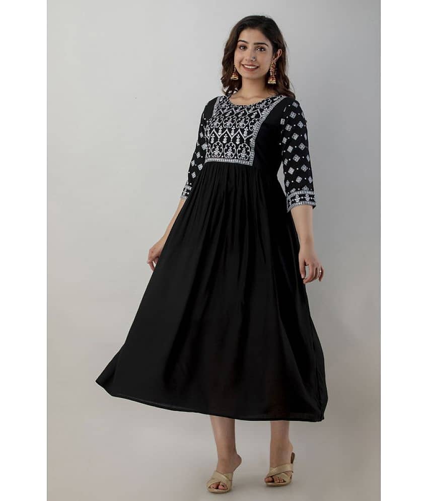 FABRR - Black Rayon Women's Flared Kurti ( Pack of 1 )