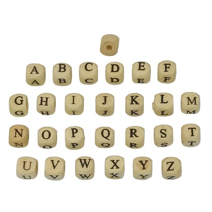 Wooden Letter Alphabet Beads 10x10 MM Hole Size 3 MM Cube Brown For Bracelet Jewellery Making Macrame DIY Crafts Keychains Decoration-A / 25 GMs (50 PCs Brown/Brown Shades)