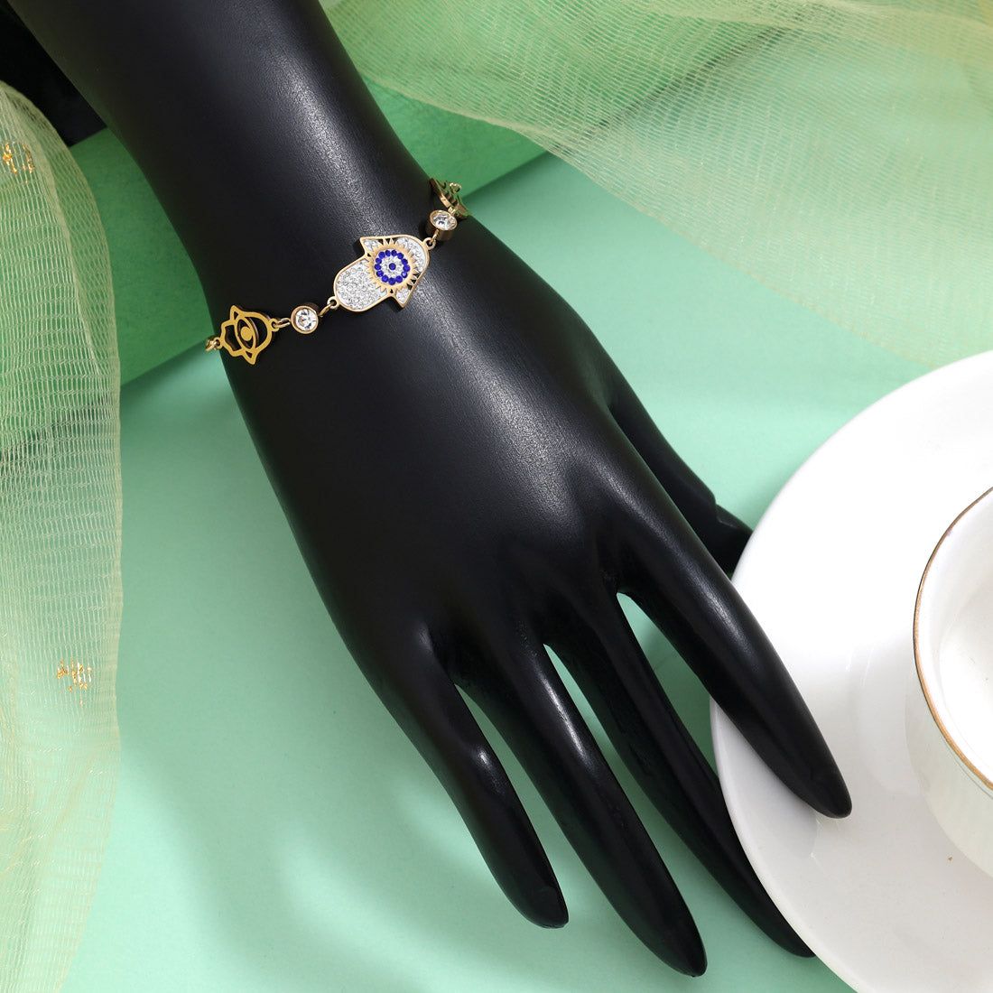 Cool Blue Color Stainless Steel 18k Gold Plated Demi Fine Bracelet-Bracelet Size: Adjustable / blue / Alloy With Good Quality Gold Plated