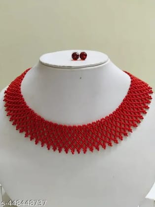 Collar Necklace Earring pair from Fashionifyy- Red colour for Modern Woman