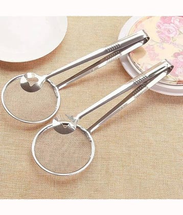 THRIFTKART - Multi-Functional 2 in 1 Fry Tool Filter Spoon Strainer with Clip Oil Frying BBQ Filter Stainless Steel