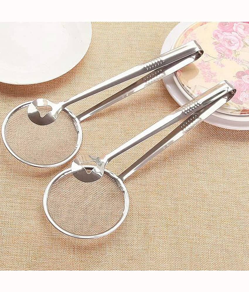 THRIFTKART - Multi-Functional 2 in 1 Fry Tool Filter Spoon Strainer with Clip Oil Frying BBQ Filter Stainless Steel