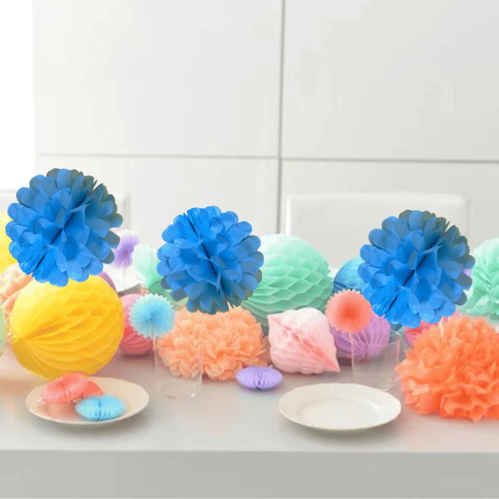 Sky Blue Color Paper Balls Party Decoration Flower Balls Hanging Pom Poms Ready To Use - No DIY - 1PC - Size 9 inches - Party and Festive Needs | Buy online on ZillyBuy