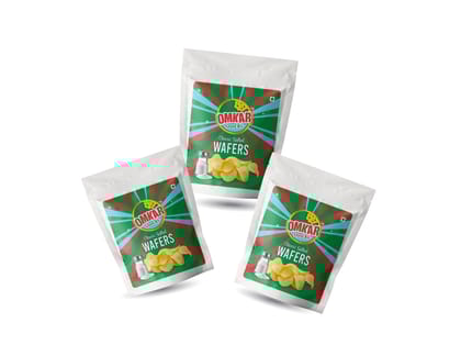 Omkar Snacks | Classic Salted Wafers - 100 gms - Pack of 3 | Enjoy with Dips & Sauces I 50% Less Oil | Crunchy - Crispy - Namkeen - Snacks | Tea - Coffee - Beverages | Picnic - Events - Parties |