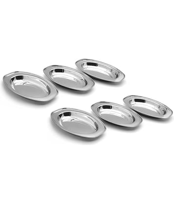 Dynore 6 Pcs Stainless Steel Silver Rice Plate