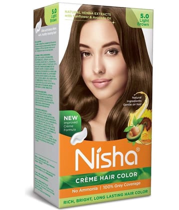 Nisha Creme Hair Color 5.0 Light Brown 120g, Permanent Hair Color for Women Men, Ammonia Free Hair Colour