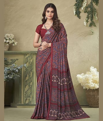 Satrani Crepe Printed Saree With Unstitched Blouse Piece ( Mustard )