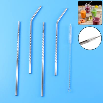 Set of 4 Stainless Steel Straws & Brush ( Design May Very ) ( 1 Set ) Set of 4 Stainless Steel Straws & Brush ( Design May Very ) ( 1 Set )