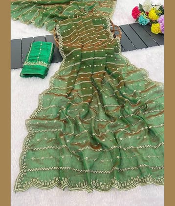 Rangtulika Ethnics Satin Solid Regular Saree With Unstitched Blouse Piece ( Green )