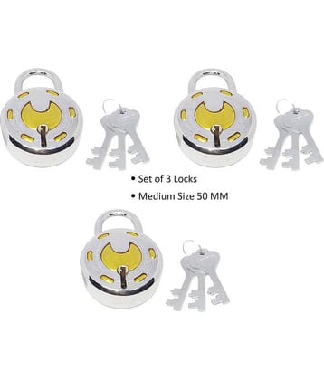 Unikkus Set of 3 lock for Home door room house lock Size 50mm Hardened shackle padlock brass combination made locks