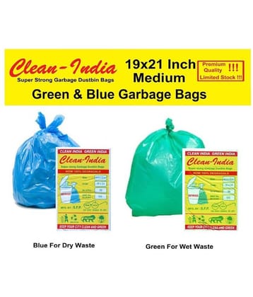 C-I Green And Blue Garbage Bags - 2 packs (60 Pcs) - 1 packs of 30 Pcs (Green for wet waste) + 1 packs of 30 Pcs (Blue for dry waste) - 60 pcs - 19X21 Green and Blue Medium Disposable Garbage Trash Waste Dustbin Kitchen Bags & Covers