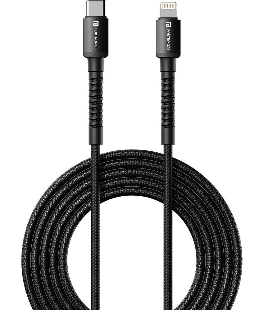 Portronics Black 3A Lightning Cable 1 Meter