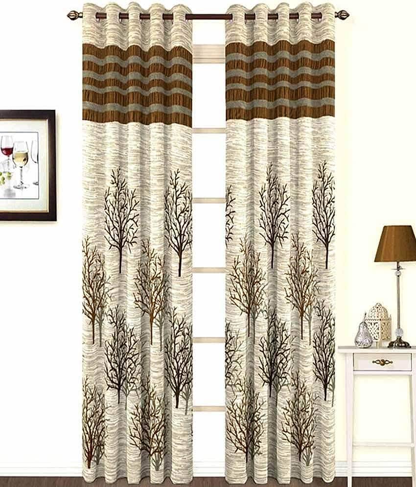 Homefab India Set of 2 Window Eyelet Jute Curtains Printed Multi Color