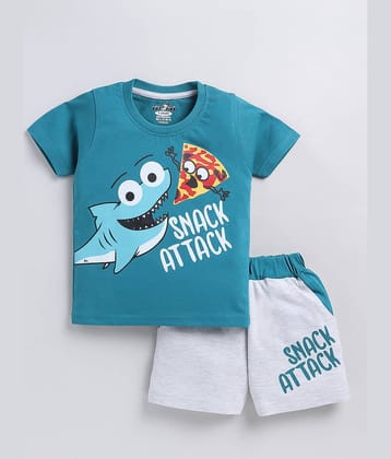 CUTOPIES Pack of 1 Boys Cotton Blend T-Shirt & Shorts Set ( Blue )