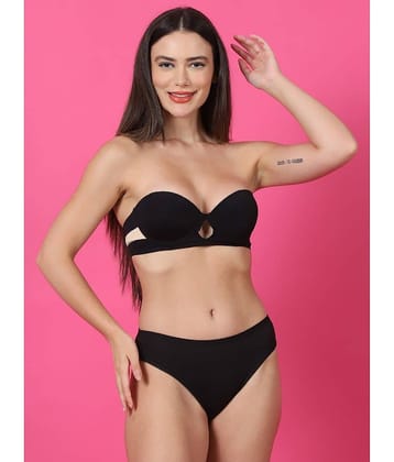 PrettyCat Polyester Women's Bra & Panty Set ( Black ) Hot Lingerie