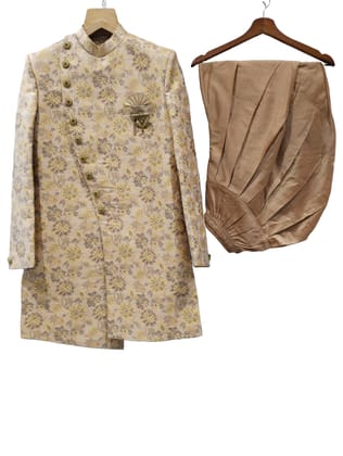 Mens Gold Designer Embroidered Wedding Wear Sherwani set-SH7745 / Gold / 40