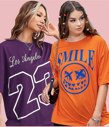Christy World Women Cotton Printed Oversized Fit Round Neck T-Shirt ( Multicolor 9 )