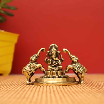 Brass Divine Gaja Ganesha Idol / Lord Ganesha with Elephants - 2.5 inch Height