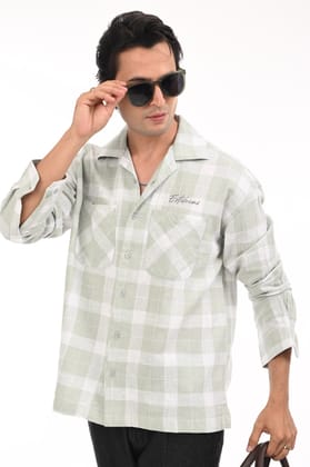 Lime Green Grid Oversized Checkered Shirt-M