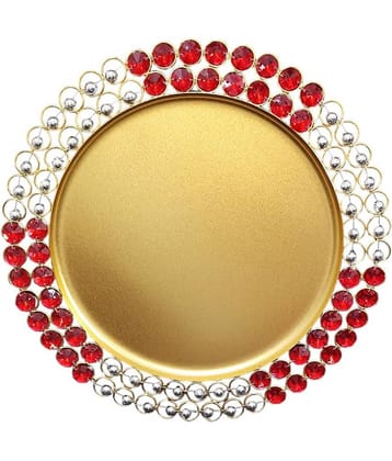 Red Stone Pooja Thali For Occasion, Diwali Festival, Bhai Dooj Thali