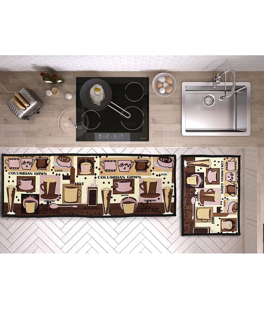 AAZEEM Kitchen Floor Mat & Runner with Anti Skid Backing, Set of 2 (45 x 135 & 45 x 60 cm)
