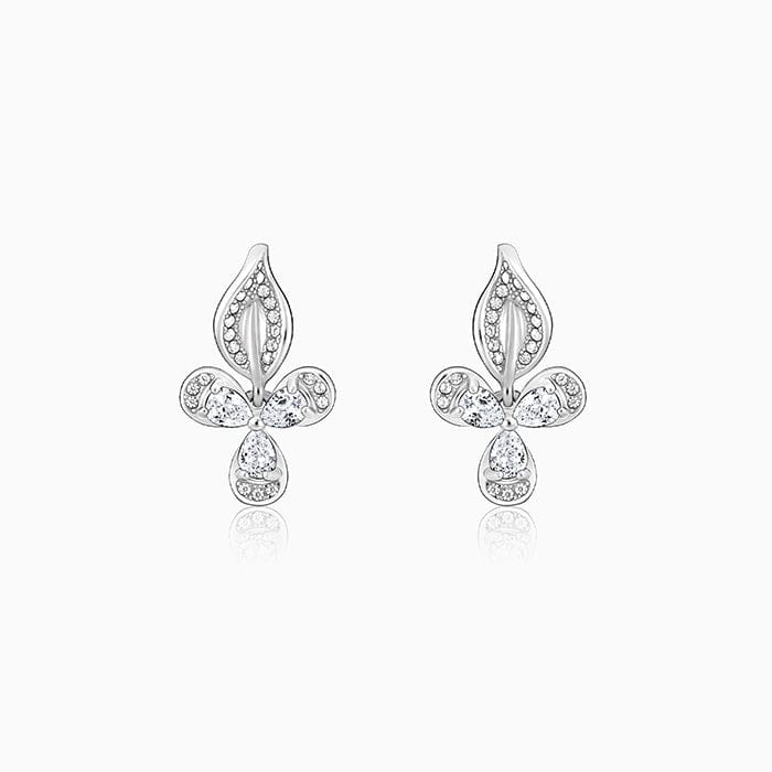 Silver Iris Flower Earrings