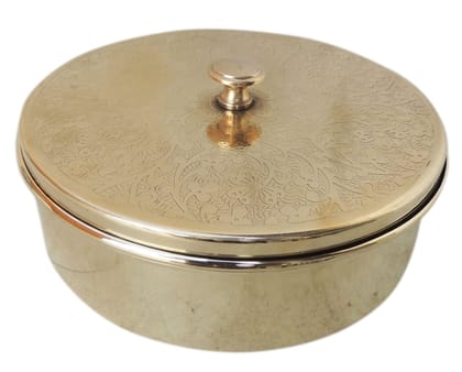 Handcrafted Brass Spice Box Masala Box Set With Spoon [7 inch, 7 Containers, 100 ML] (Z858 A)