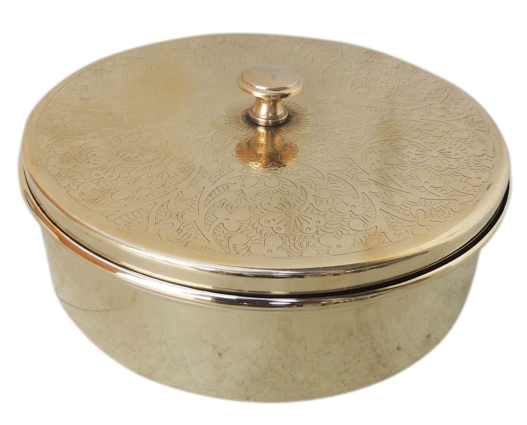 Handcrafted Brass Spice Box Masala Box Set With Spoon [7 inch, 7 Containers, 100 ML] (Z858 A)