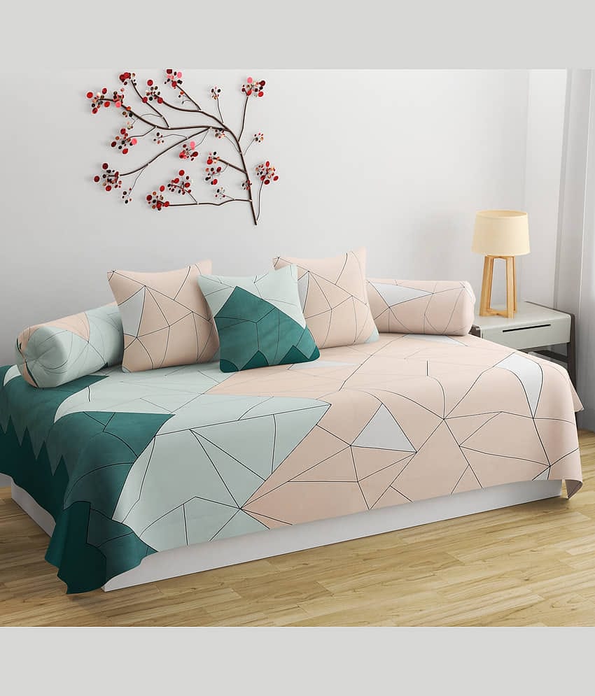 Apala Microfibre Abstract Diwan Set 6 Pcs - cream