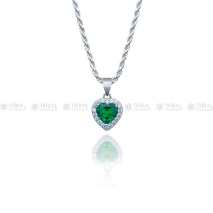 925 Sterling silver green diamond (emerald) heart shape pendant set nsp967
