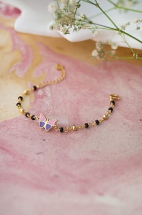 Colorful Butterfly Gold Plated Sterling Silver Chain Kids Nazariya Bracelet-Gold / 4 inches adjustable upto 5 inches