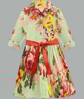 A.T.U.N. Cotton Shirt Dress For Girls ( Pack of 1 , Green )