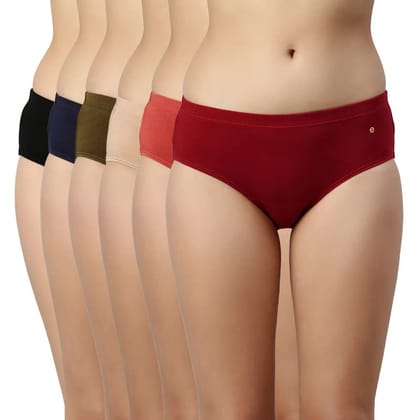 Enamor Stretchable Cotton Hipster Panties for Women Pack of 6, Full Coverage Grip Fit with Antimicrobial & Stain Release Technology-CR17-Assorted-Colors and Prints May Vary (CR17_Multicolordark6_S) Enamor Stretchable Cotton Hipster Panties for Women Pack