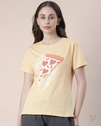 Pizza Print Relaxed Fit Tee - Cream-XS / Apricot Cream