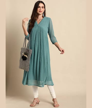 Janasya - Green Chiffon Women's Flared Kurti ( Pack of 1 )