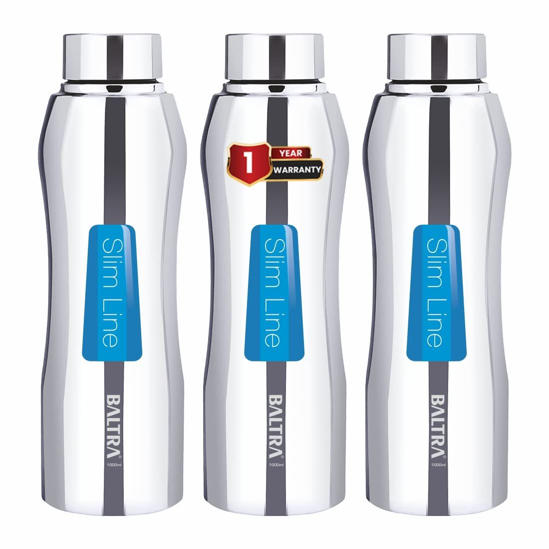 Baltra Fogg Stainless Steel Fridge Water Bottle/Refrigerator Bottle Single Walled (Pack Of 3 )(1000 ML)