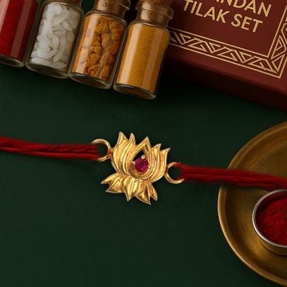 Pure 92.5 Silver Lotus Rakhi with Chandan Tilak Set