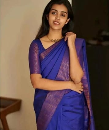 Women's Silk Printed Saree With Unstitched Blouse 5.5Mtr (Blue)-PID60339