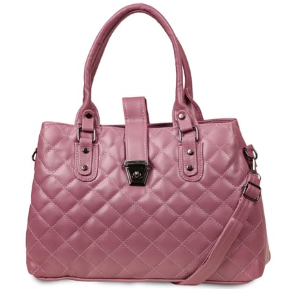 Jothi Sapphire Premium Womens Handbag | 3-Compartment Quilted Tote | Synthetic Leather | Matte Finish | Adjustable & Detachable Strap | Water-Resistant | Pink