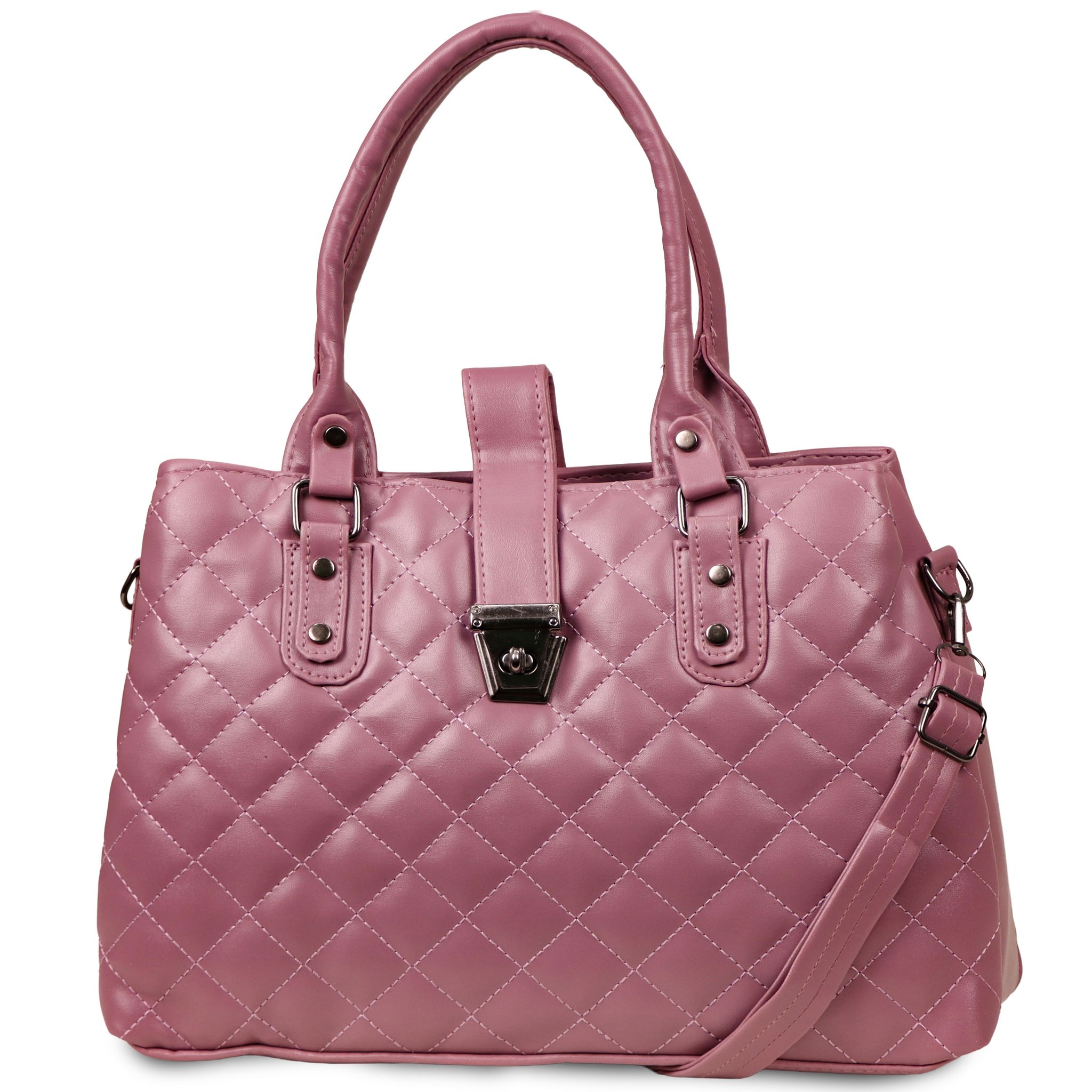 Jothi Sapphire Premium Womens Handbag | 3-Compartment Quilted Tote | Synthetic Leather | Matte Finish | Adjustable & Detachable Strap | Water-Resistant | Pink