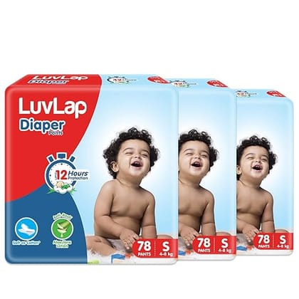 LuvLap Pant Style Baby Diapers, Small (SM) For babies of 4 to 8Kg, Pack of 2 (78 Pants x 2 = 156 Pants),with Aloe Vera Lotion for rash protection, with upto 12hr protection, Diapers