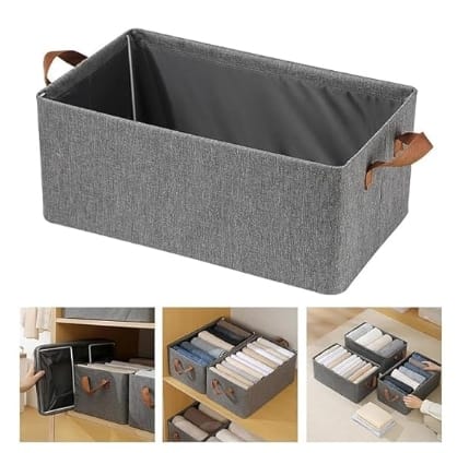 BREEPREE Fold Large Collapsible Cloth Basket with Metal Frame and Handles - Versatile Wardrobe Organizer for Clothes, Toys, Books, Shelves