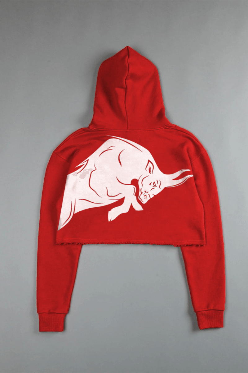 Signature White Bull (CROPPED) HOODIE IN RED-XS