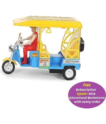 Kidsaholic Plastic Rickshaw Pull Back Toy vehicle (Free subscription of kids Educational worksheets)