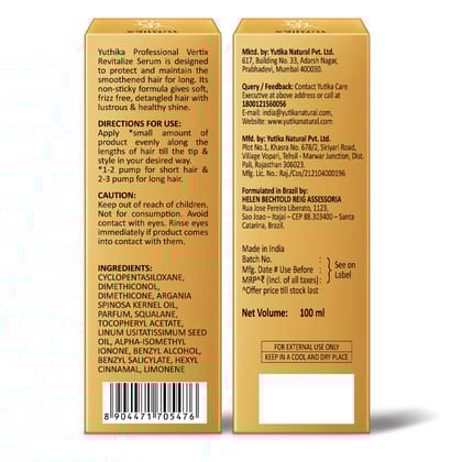Yuthika Professional Vertix Revitalize Serum 100ml, Linseed and Argan Oil Hair Serum for Lustrous & Healthy Hair