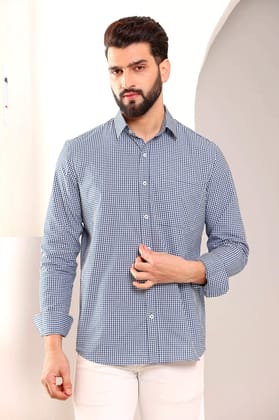 Gingham Sports Cotton Shirt Blue And White (Size - S) by BLUE EAGLE