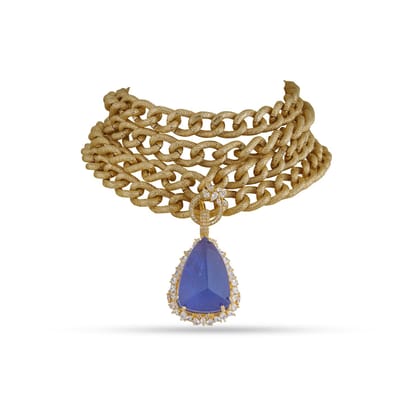 Roza - Statement Pendant Chain Choker-Blue